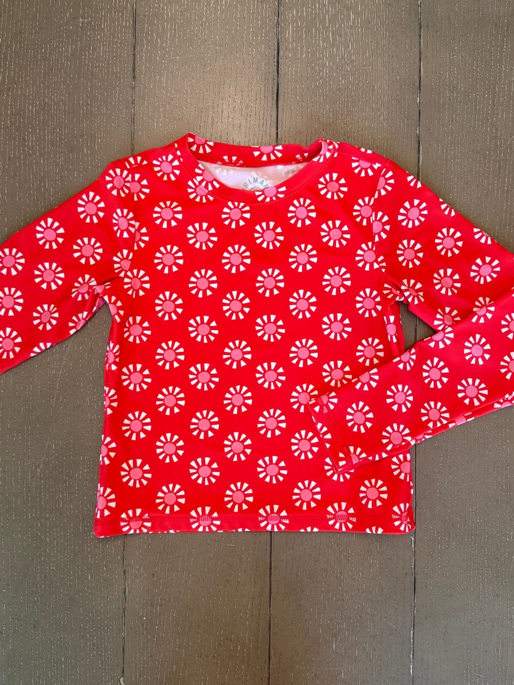 Primary Girls’ Long-Sleeve Cutout Suns Rash Guard/Red Swim Top • Size 10 (L)